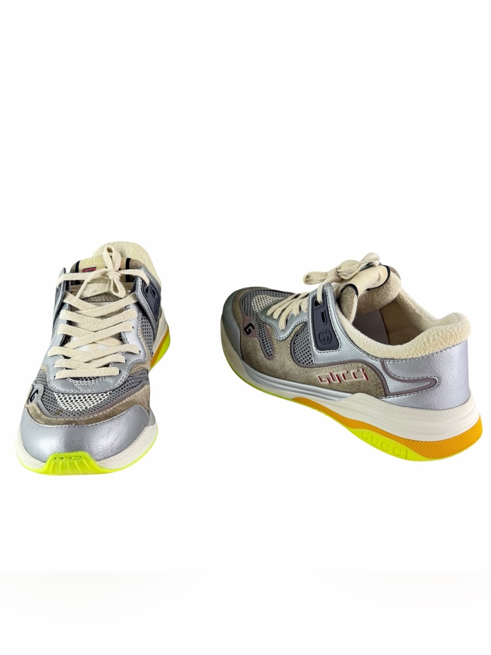 GUCCI 587242 Ultrapace Men's Sneakers in Silver Metallic Multi 8.5 - 9 US